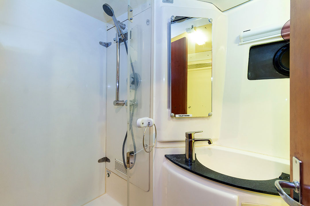 One of the four private bedrooms aboard the Hope catamaran