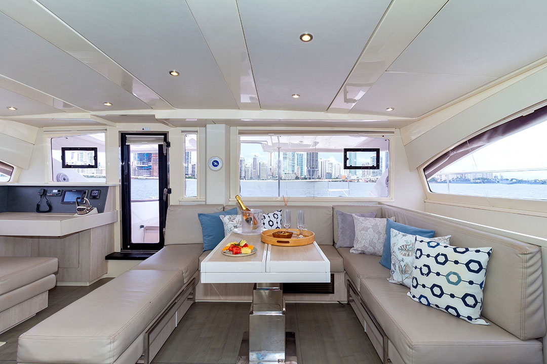 Drone shot of a catamaran near Barú beach