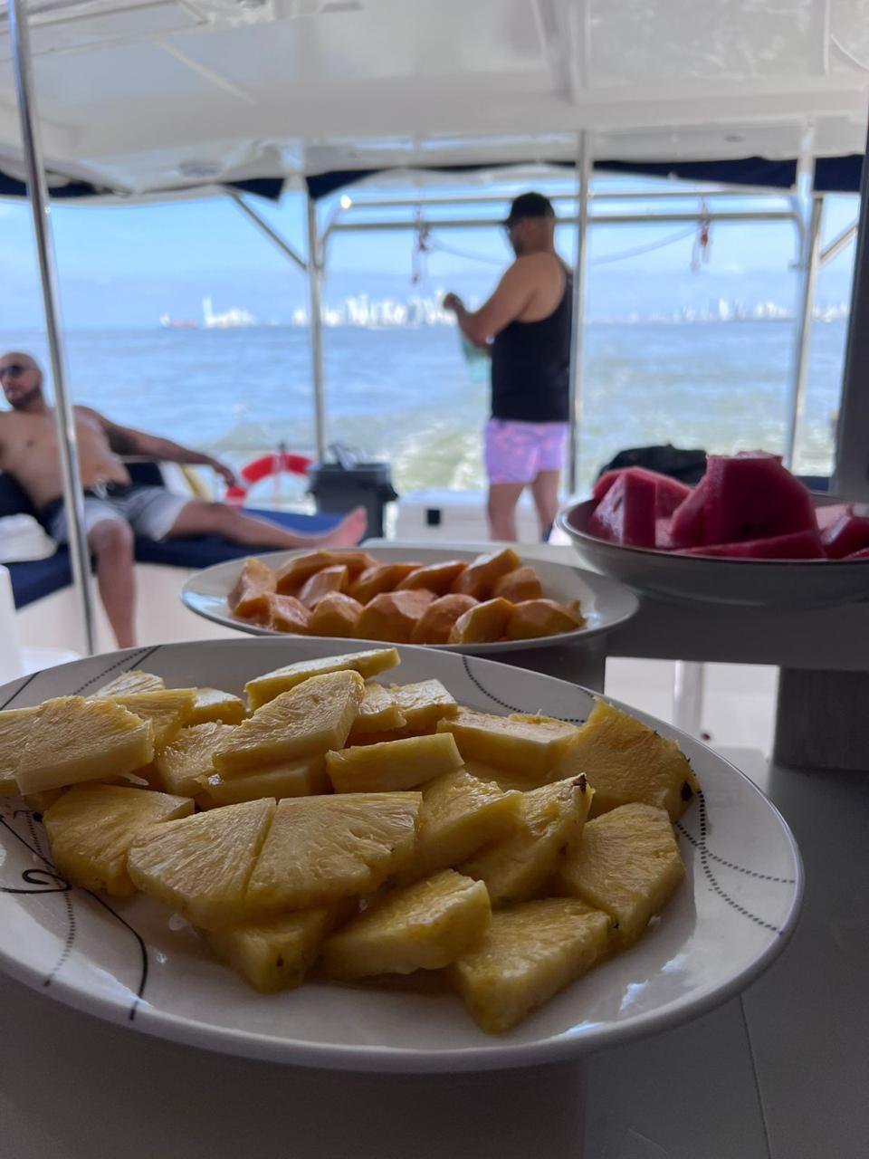 Dining area on the rear deck of Avalon set for lunch