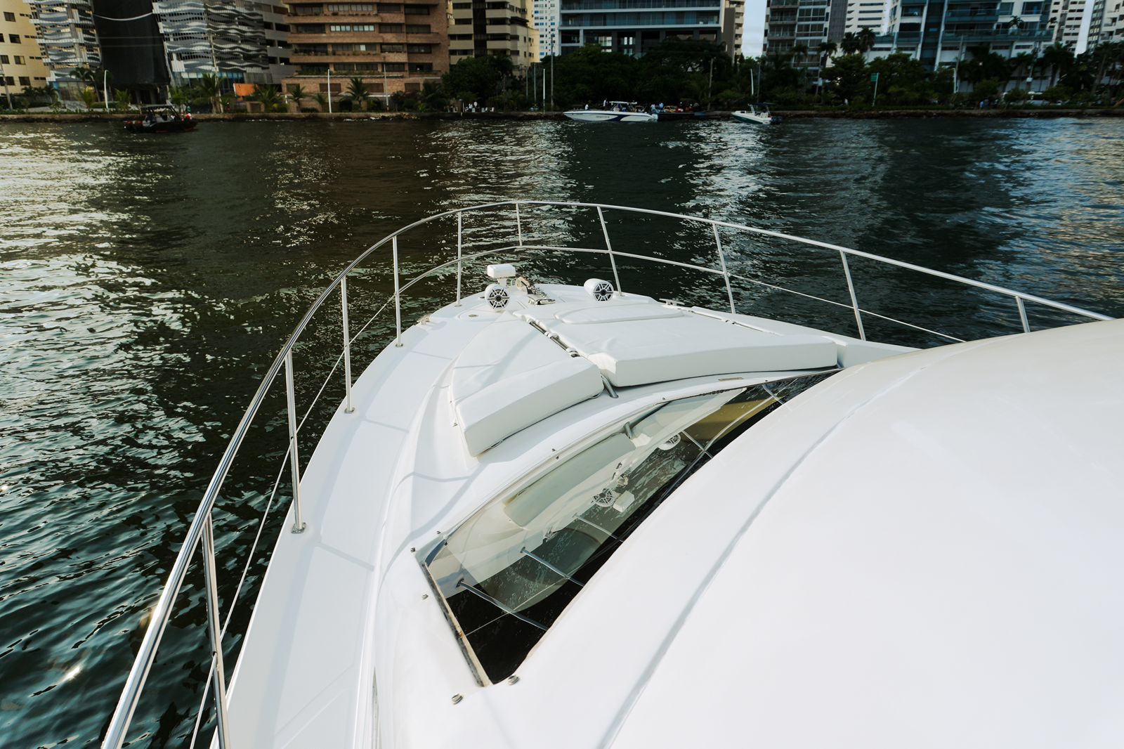 Chanul yacht cutting through calm waters at cruising speed