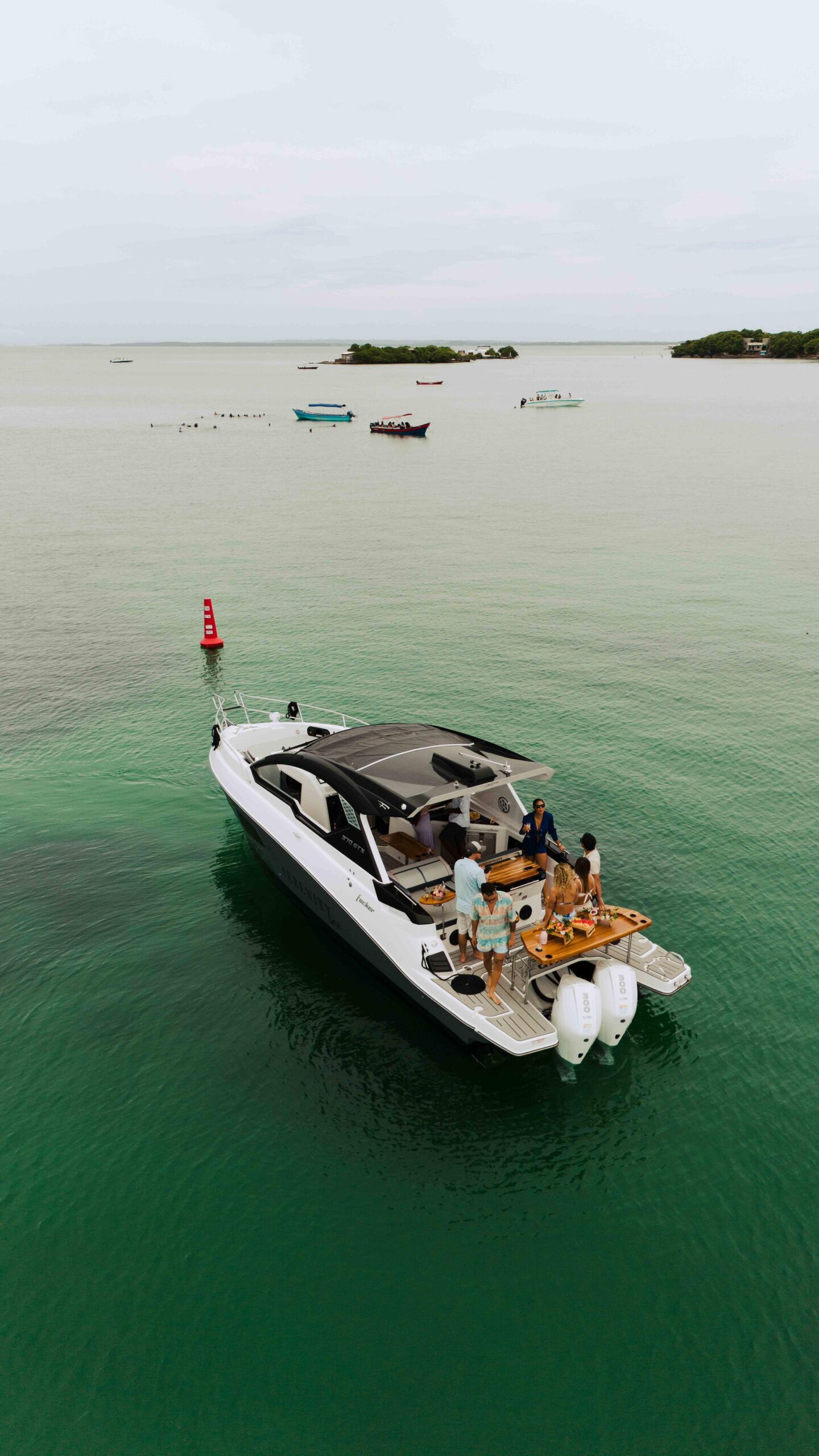 Tourists snorkeling from a yacht near Cartagena.