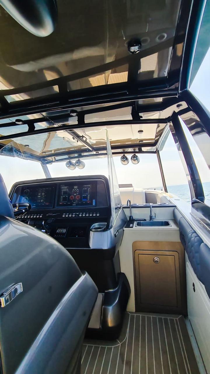 Luxury mini yacht with quad engines anchored near Cartagena.